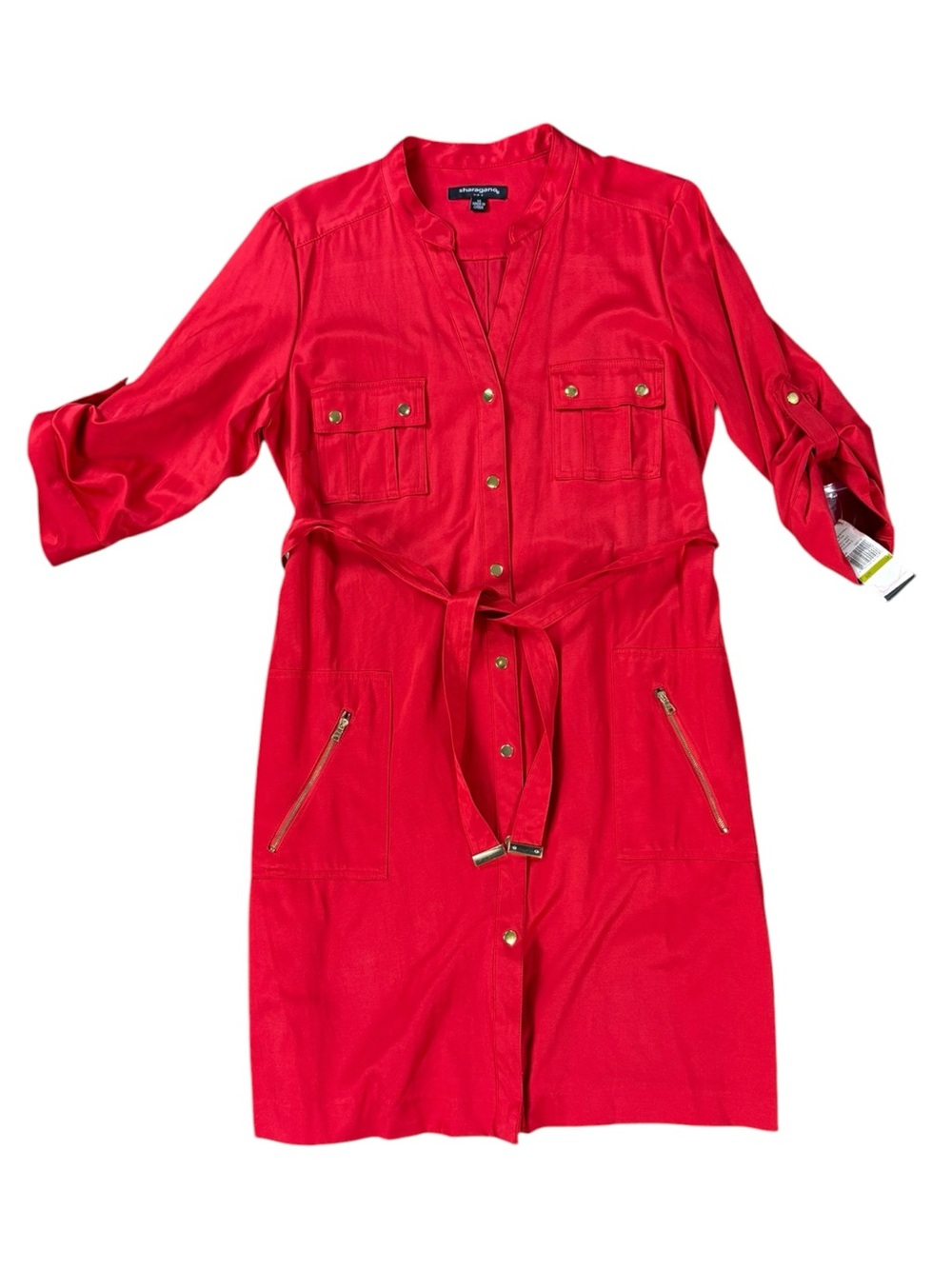 NWT Sharagano red utility belted shirt dress size 14
